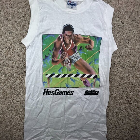 VTG 1984 Hesgames Hesware White Sleeveless T Shirt Size Small Commodore 64 Game - Picture 1 of 8